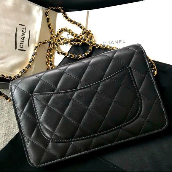 Classic Chanel Lambskin Wallet on Chain Black with Pale gold hardware NWT - Picture 2 of 12